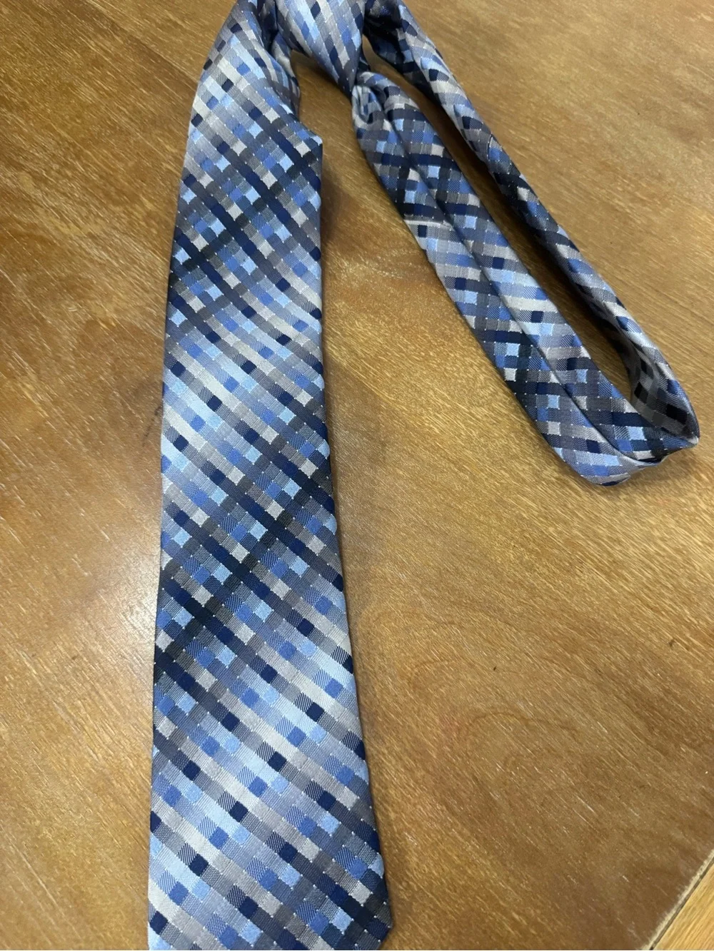Pronto Uomo Blue and Gray Plaid Men's Tie